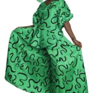 Green Patterned Women’s 2 PCS Palazzo Pants and Top